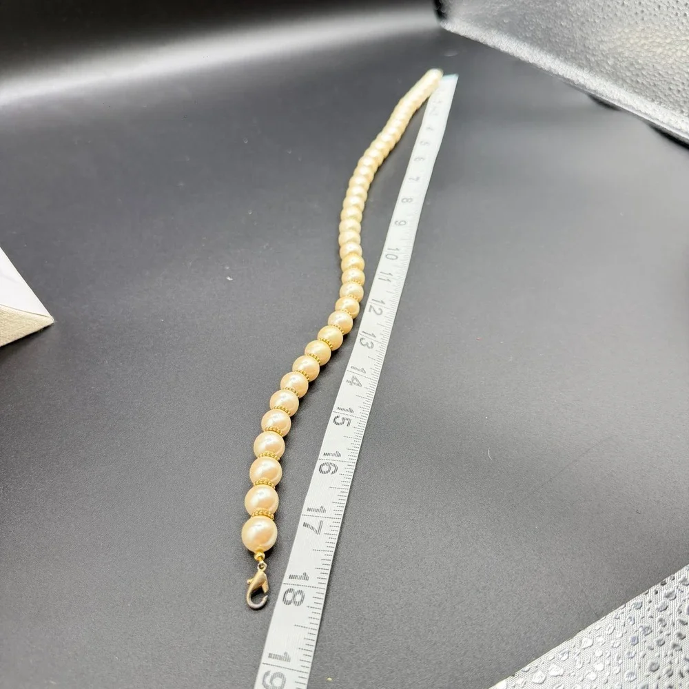Cream Faux Pearl Beaded Necklace Gold Tone Spacer Classic Elegant Statement
